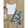 thumbnail image 4 of Toddler Girl Fly Sleeve Top + Floral Bell Bottom Outfits 2 Piece Flare Pants Set, 4 of 9