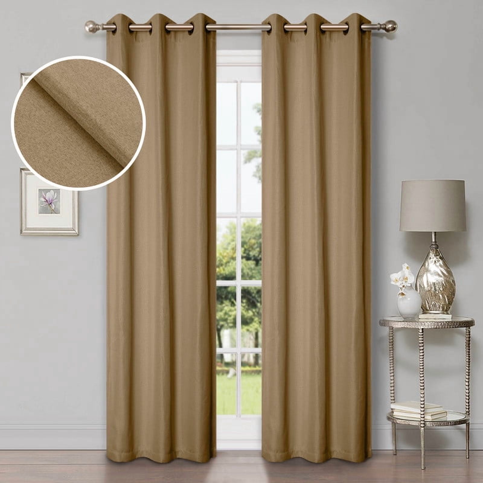 Superior Linen Blackout Curtains Set of 2, Grommet Header Curtain Panel Pair, Acorn, 42"W x 96"L