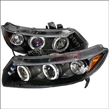 2006 2007 Honda Civic Coupe - Honda Civic Coupe 2006 2007 2008 2009 2010 2011 LED Halo Projector Headlights - Black Smoke