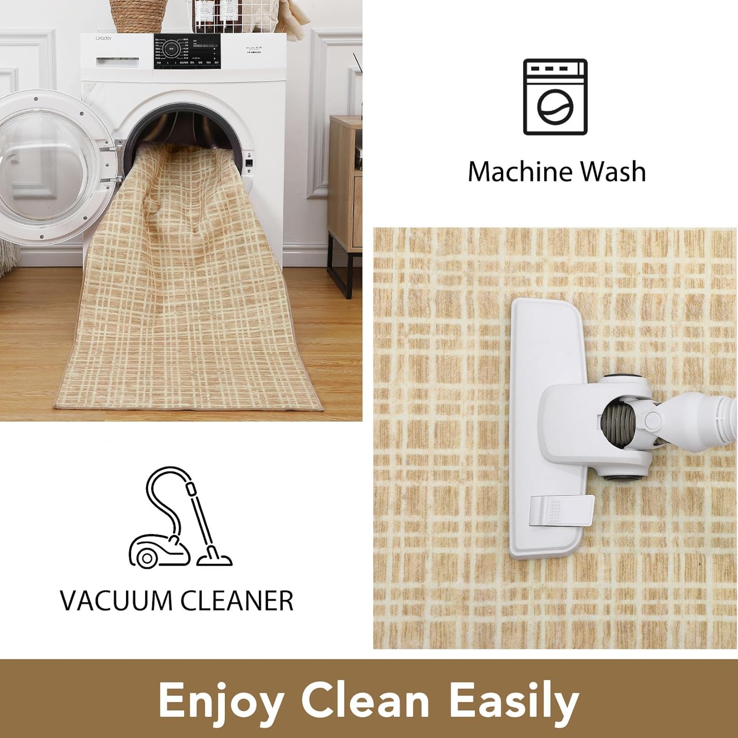Memoryfield Washable Checkered Area Rugs 4' x 6', Throw Carpet for Bedroom Living Room Entrance Laundry Bathroom Plaid Modern Farmhouse Rug, Yellow