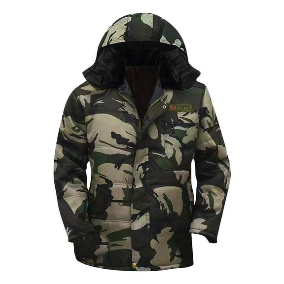 TFEOQRY Men Winter Plush Camouflage Parkas Padded Coats Casual Camouflage Hooded Zipper Workwear Coat with Pockets Long Sleeve Cardigan Coat Parkas Green