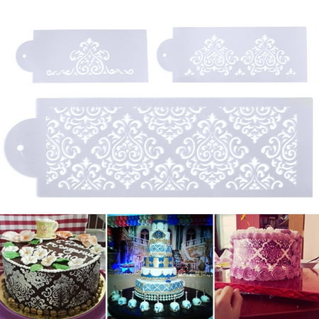 

RuiKe 3Pcs Practical Lace Flower Cake Cookie Fondant Side Baking Stencil Wedding Decorating Tool