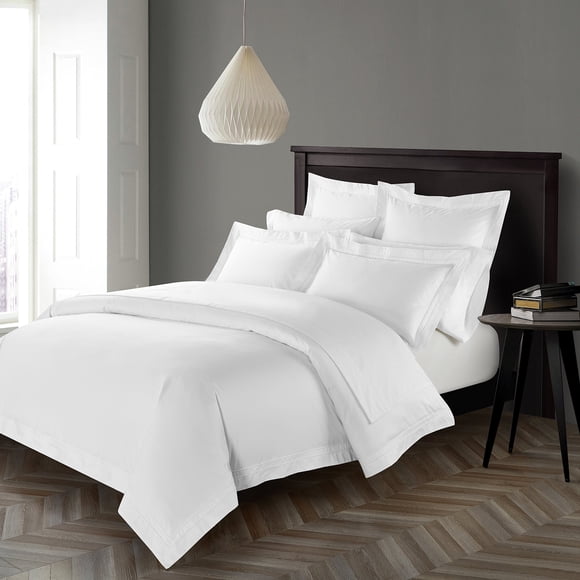 CASA BOLAJ DESIGNED TO DREAM Triomphe Collection 3 Pieces Do Not Include Filling White Color Queen Size Duvet Cover Set 100% Egyptian Cotton Sateen 400 Thread Count Luxury Handcraft(White,Queen)
