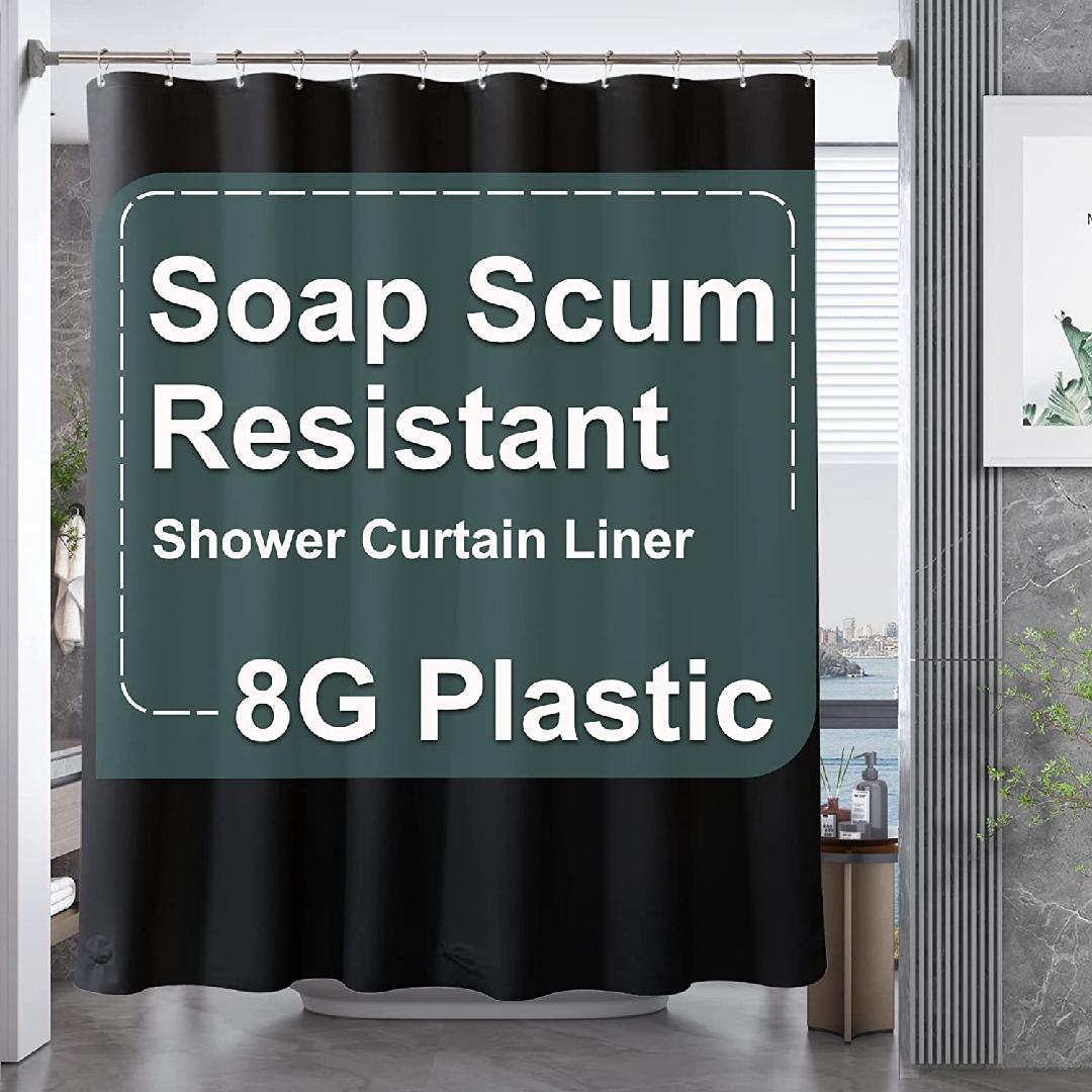 Plastic Shower Curtain Liner, 72 x 72 Inches EVA 8G Heavy Duty Black