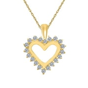 Aone Jewelry Engagement Necklace for Women 0.50 Carat Diamond Classic Heart Pendant 4 prongs 10K Yellow Gold With 18'' Chain