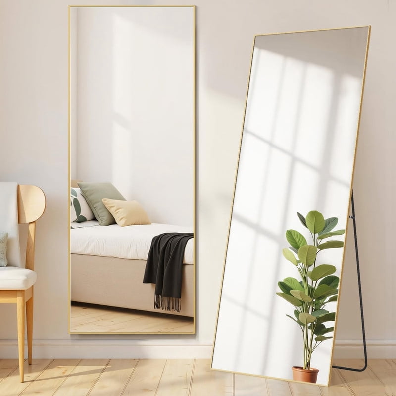Gleamira 64"x21" Rectangle Full Length Mirror Floor Mirror Free Standing Mirror with Metal Frame, Gold