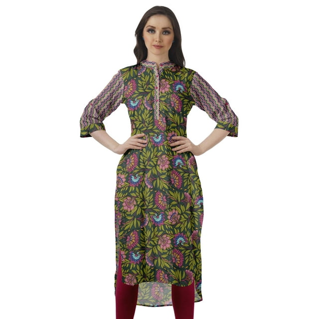 Moomaya Kurta d'Été en Coton Longueur Genou Imprimé Manches Retroussables Kurtis pour Femmes