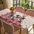 thumbnail image 3 of Valentine's Day Table Cloths for 6 Foot Rectangle Tables, Pink Gnomes Love Roses Romantic Beige Patio Waterproof Elastic Fitted Tablecloths, Washable Rectangular Table Cover for Camping, 3 of 8