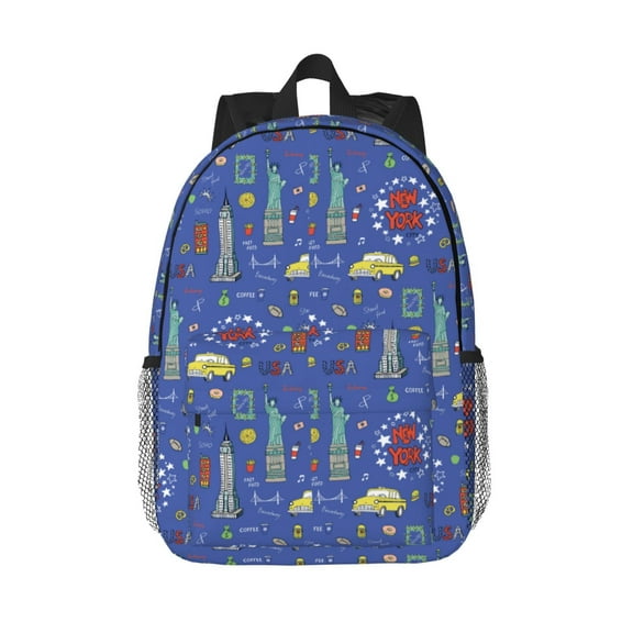 Rateoe New-York City Pattern Student Backpack Water-resistant Backpack 15-inch Laptop Backpack Lightweight Adjustable School Backpack