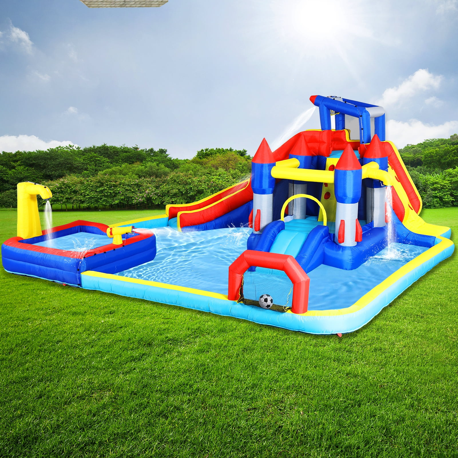 Alvantor 10 in 1 Inflatable Water Slide Bounce House, 161"x126"x73" Large Bouncy Castle with Blower, Kids Water Park with Splash Pool