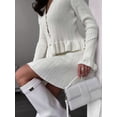 thumbnail image 6 of Women'S Two-Piece Knit Set Long Sleeve V-Neck Sweater with Ruffle Hem Mini Skirt Loungewear White M, 6 of 7