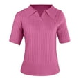 thumbnail image 4 of Pink Womens Tops Women's Short Sleeve Solid Lapel V Neck Knit Pullover Sweater Fall Outfits for Women 2025, 4 of 6