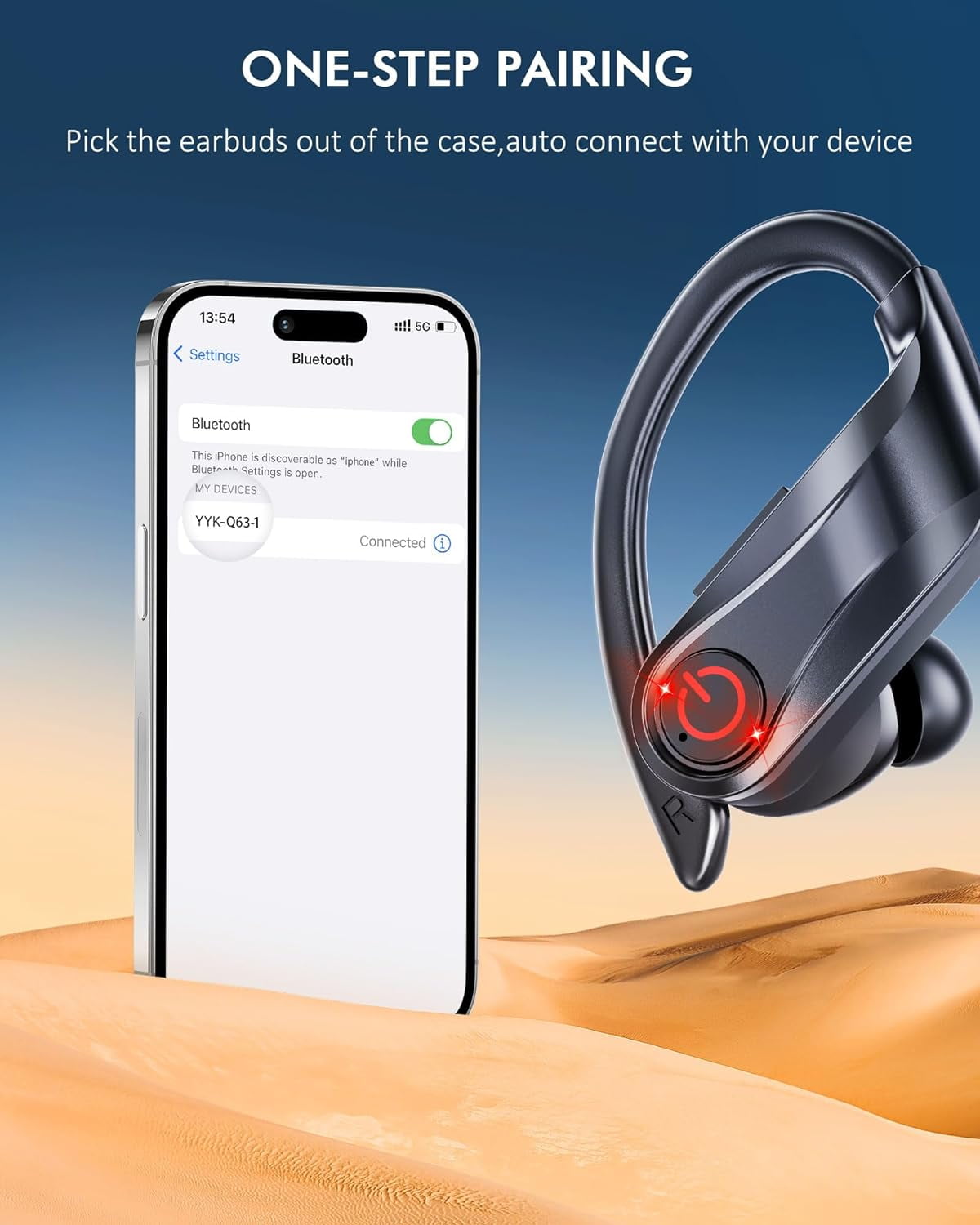 Wireless Earbuds Bluetooth Headphones Sports Over-Ear Bluetooth 5.3 Ear Buds with Earhooks 120H Playtime Wireless Headphones for Workout Waterproof Bluetooth LED Power Display