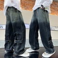 thumbnail image 4 of Boys Baggy Jeans, Wide Leg Elastic Waist Denim Pants Loose Fit Trousers Vintage Y2K Streetwear Blue 8-9Years, 4 of 6