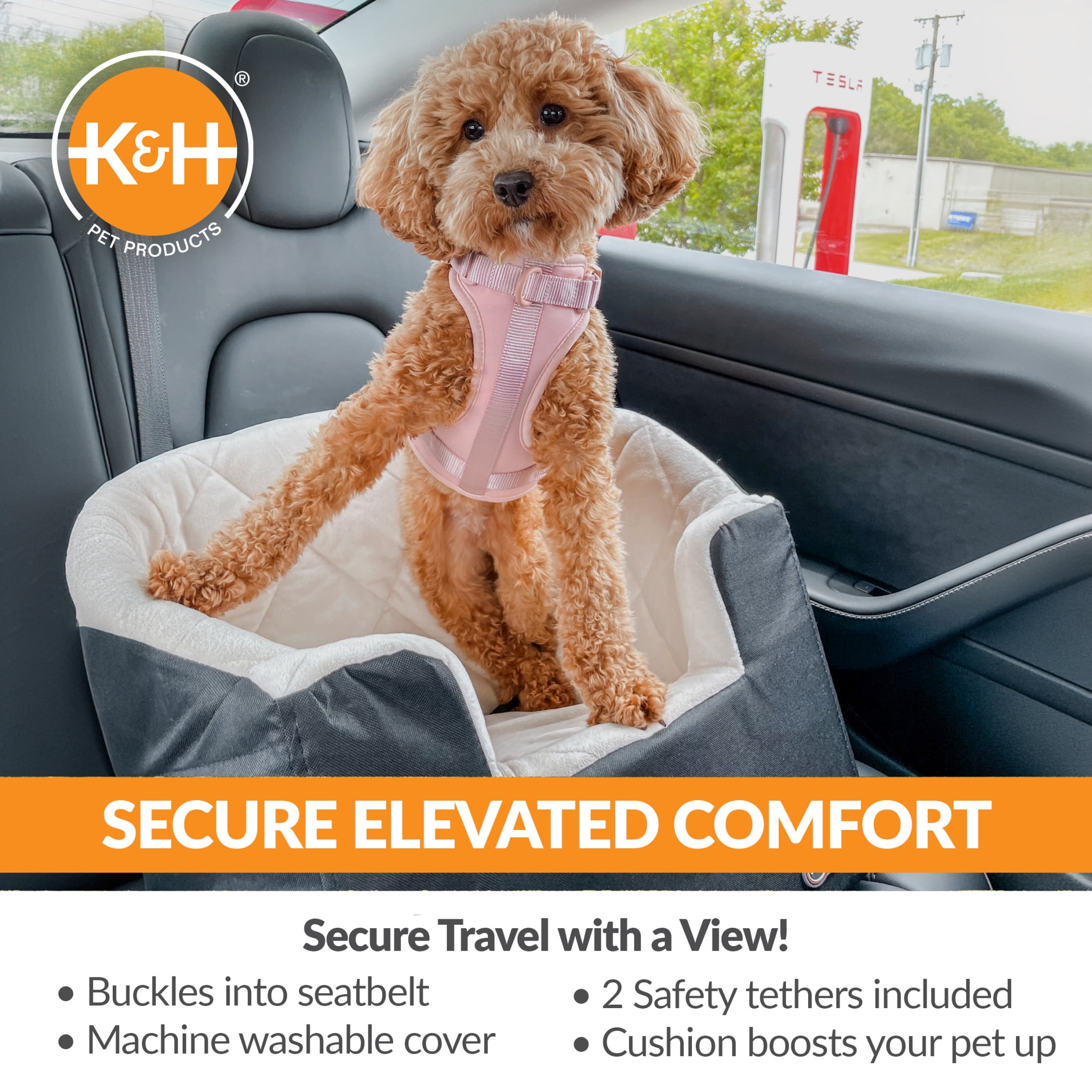 K&H Pet Products Bucket Booster Dog Car Seat Knockdown Black/Cream Small
