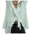 thumbnail image 3 of Women'S French Temperament Lace Ruffled V-Neck Top Spring and Summer Fashion Cardigan with Scarf Light Green L, 3 of 8