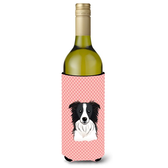 Caroline's Treasures BB1241LITERK Checkerboard Pink Border Collie Wine Bottle Hugger, Wine Bottle, multicolor