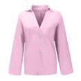 thumbnail image 4 of Mrat Women's Color Tee Shirt Dresses for Womens Loose Cotton And Linen Womens Tunics for Summer Blouse Toddler Sweat V-Neck Casual Peasant Blouses for Womens Tops Pink M, 4 of 7