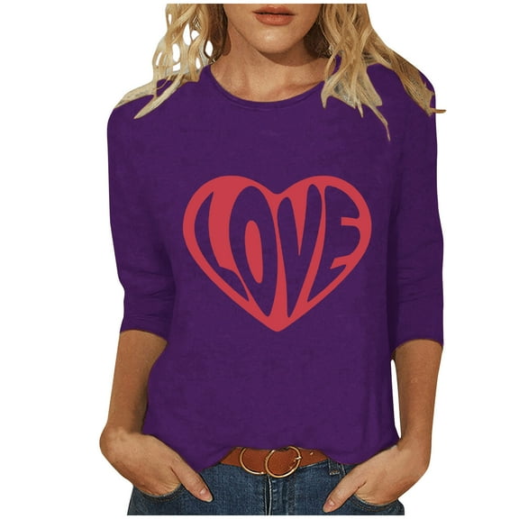 Tumotour Pullover Sweatshirts For Women Crew Neck 3/4 Sleeve Valentine'S Day Love Printed Tops Casual Cute Tunic Tops Tees Blouses Loose Pullover Tops