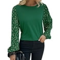 thumbnail image 7 of HUBERY Women Floral Printed Long Sleeve Crew Neck Solid Color Pullover Top, 7 of 7
