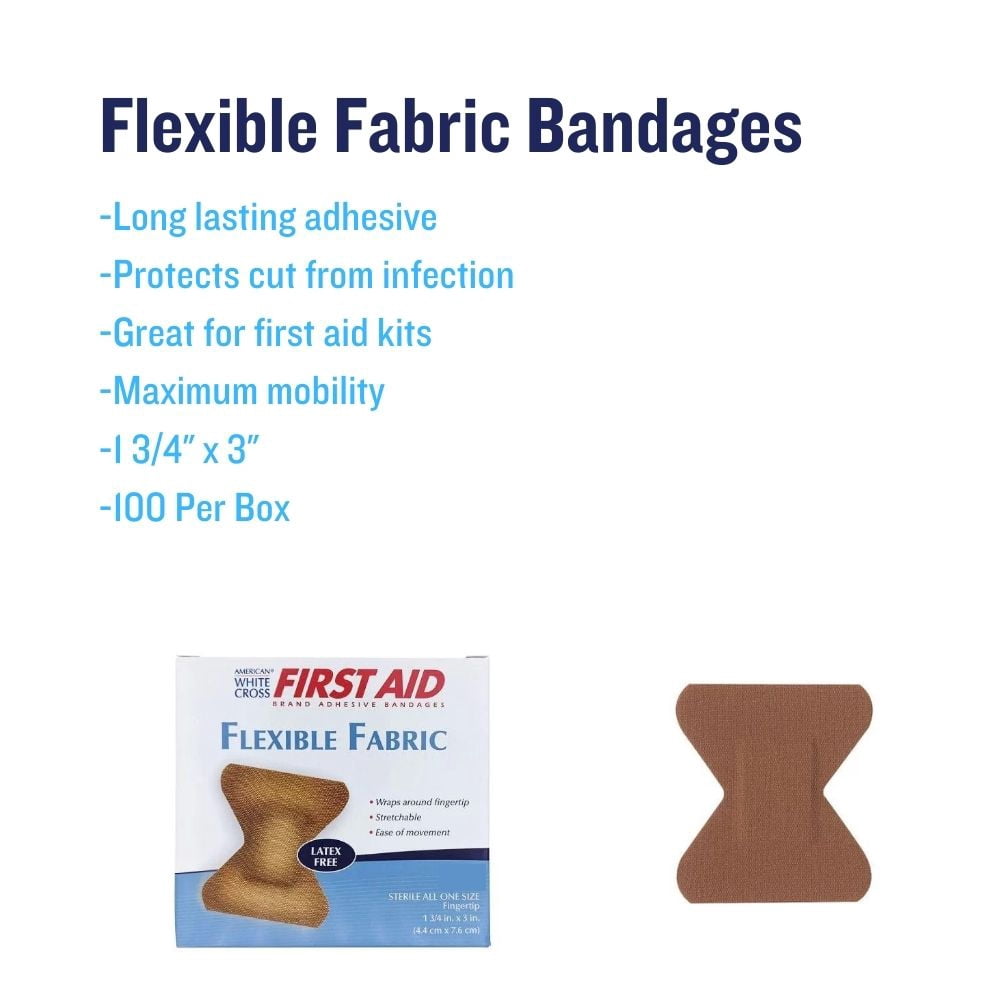 1.75" x 3" Fingertip Flexible Fabric Adhesive Bandages 50/Box (10 Boxes)