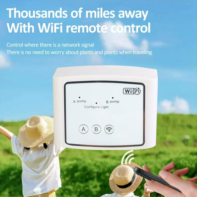 Dispositivo de Riego Inteligente WIFI, de Riego por Automático Temporizado con Doble Bomba y Control Remoto para 20 Macetas