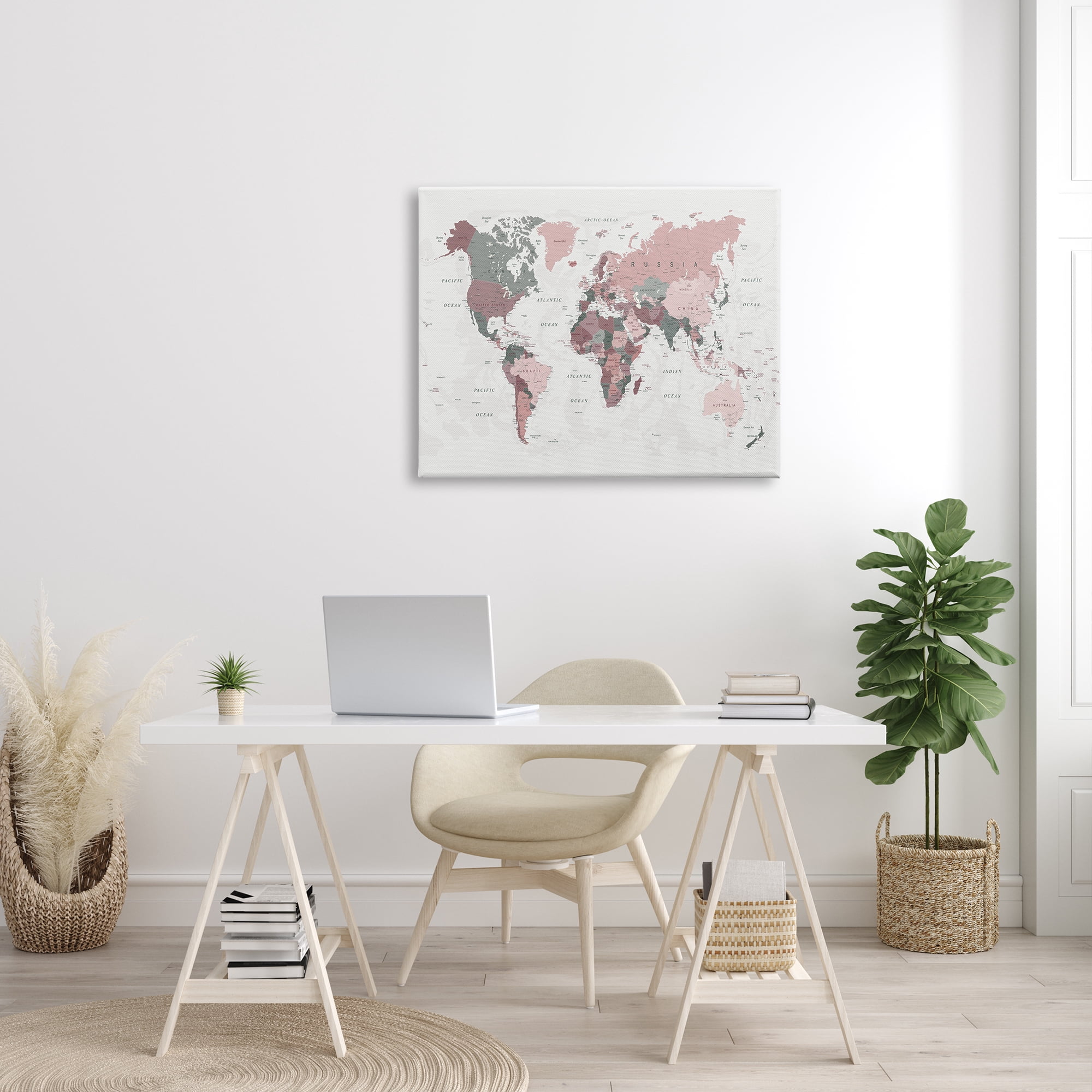 Stupell Industries World Map Patterned Waters Monochromatic Pink Regions, 30 x 40, Designed by Urban Epiphany