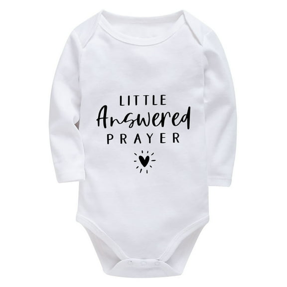 Little Answered Prayer Baby Going Home Outfit Long Sleeve Unisex Newborn Outfit White Baby Boy Cotton Romper