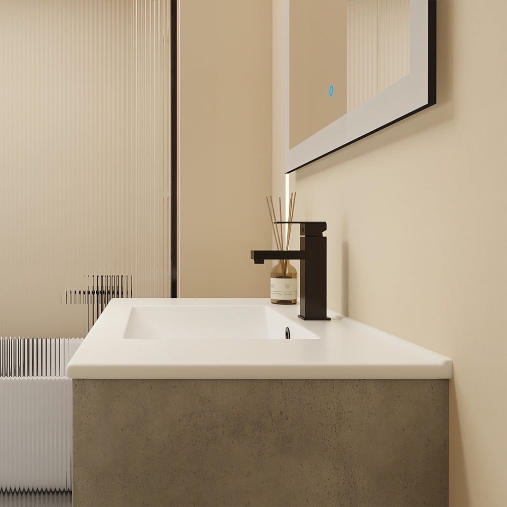 30" Bathroom Vanity with Sink Combo Bathroom Vanity Ceramic Single Basin Set with Doors Adjustable Shelves for Bathroom, Gray 30"