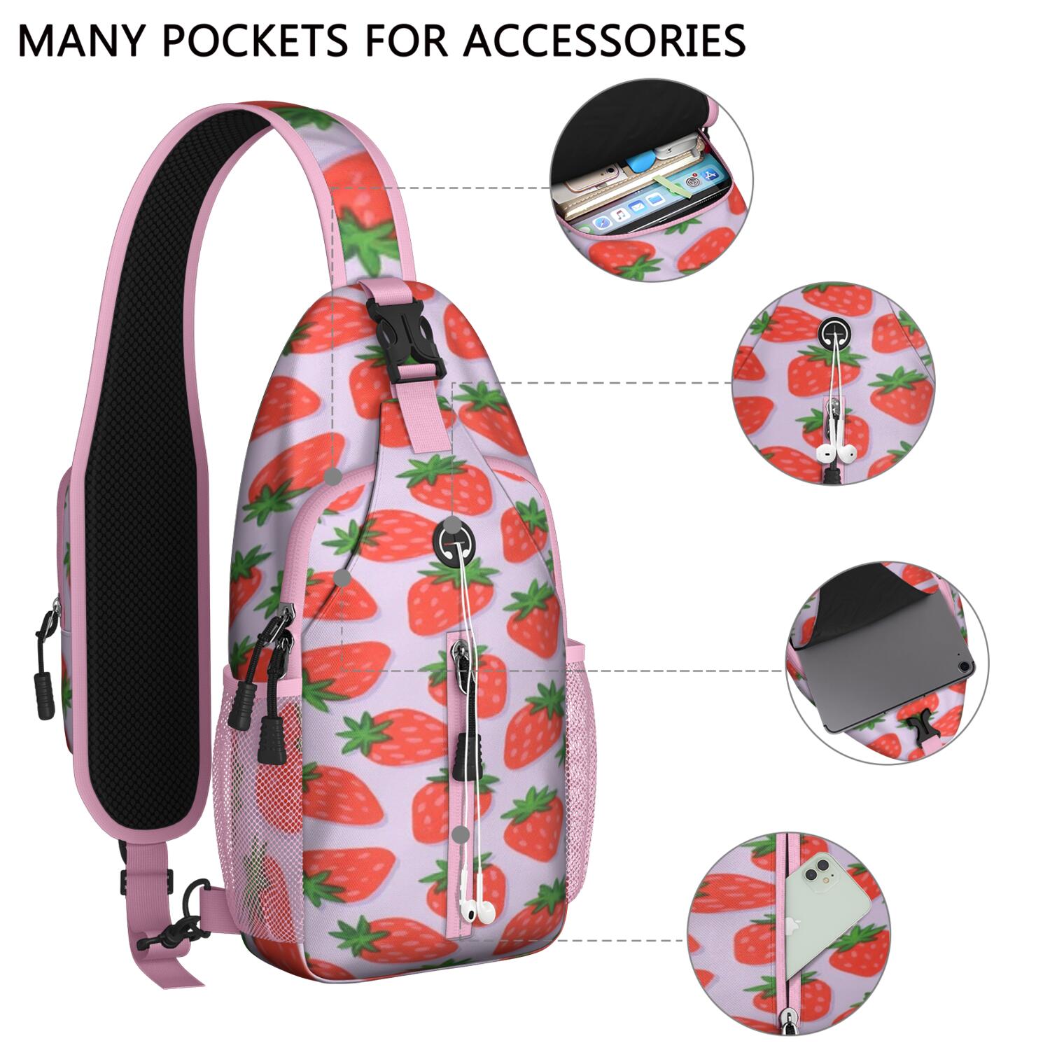 Travel Sling Bag Trendy Sling Backpack Strawberry Gym Sports Travel Hiking Daypack Chest Bag Small Backpack for Women Men