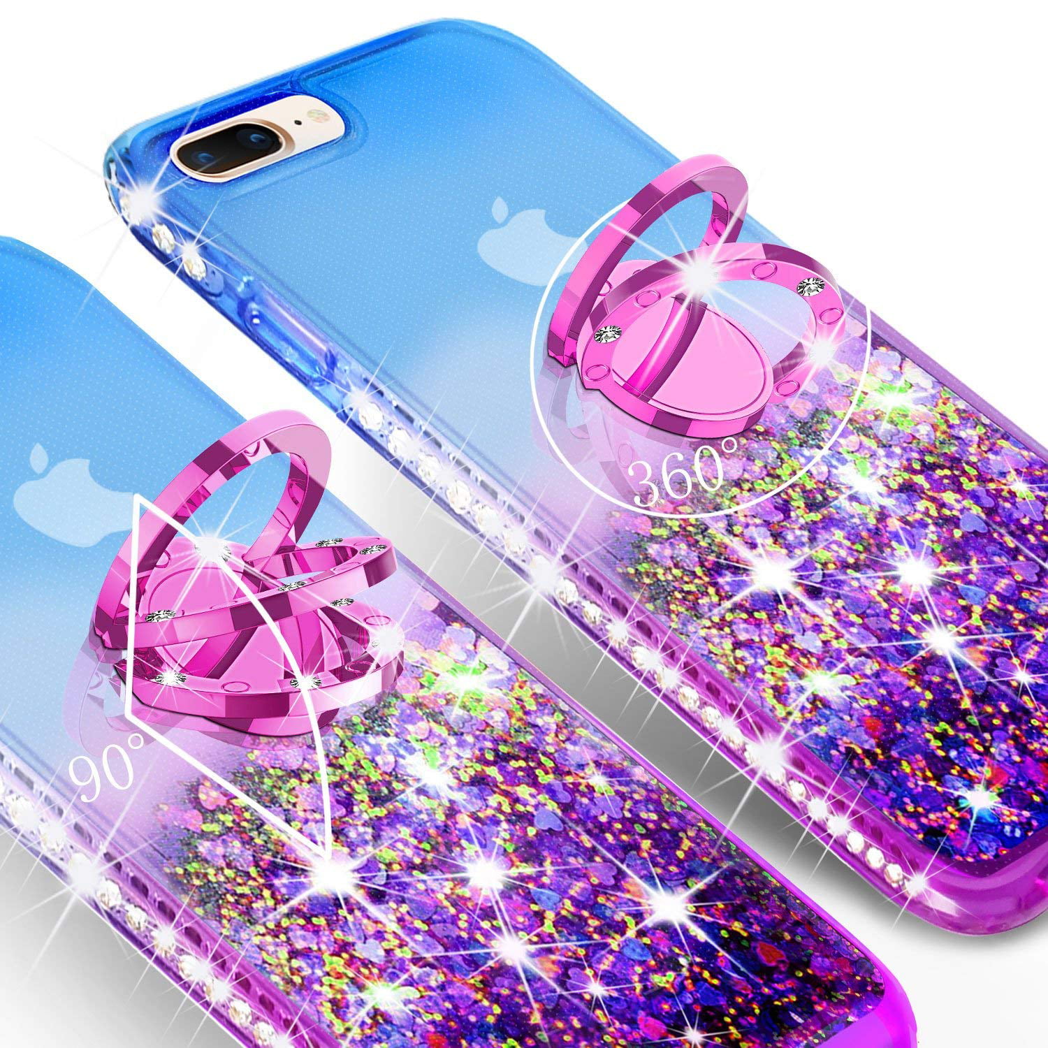 iPhone 7 7 Women Plus/8 iPhone Purple Plus Ring Phone Plus Cute Quicksand iPhone Case, Glitter Case Floating Case, Liquid 8 Plus, Girls Stand Gradient