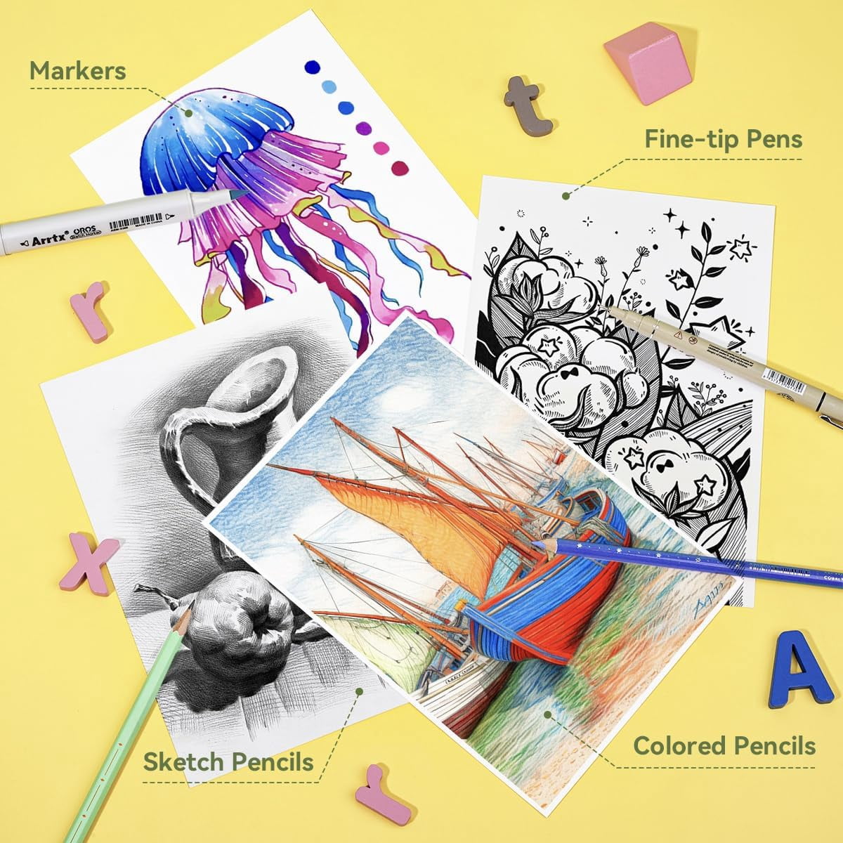 Arrtx Sketchbook, 8.3'' x 5.8'' 60 Sheets x 2, 90lb/180GSM, 100% Wood Pulp Drawing Paper Pad Art Paper for Artist, Students, Teens
