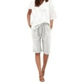 thumbnail image 5 of vigerkar Women's Knee Length Bermuda Shorts Elastic Waist Drawstring 10" Long Shorts Loose Fit Plus Size Summer Beach Short White, XXL, 5 of 6