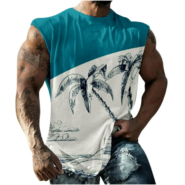Débardeur pour Homme Homme Décontracté Mode Imprimé Chandail à Enfiler Col Rond Débardeurs de Sport Gilet