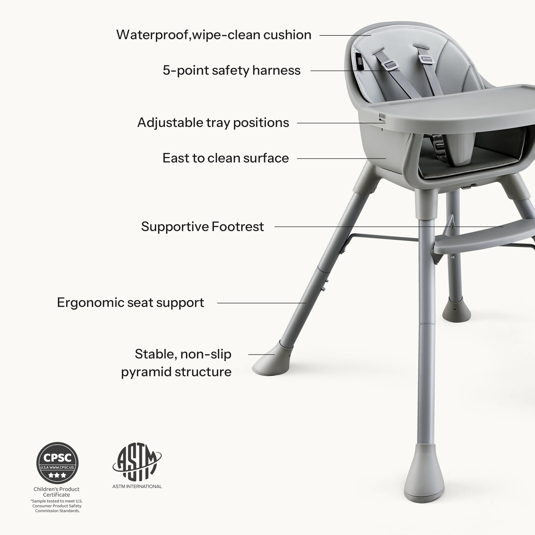 HARPPA 3-in-1 Convertible Baby High Chair,Feeding Chair for Toddlers, Gray