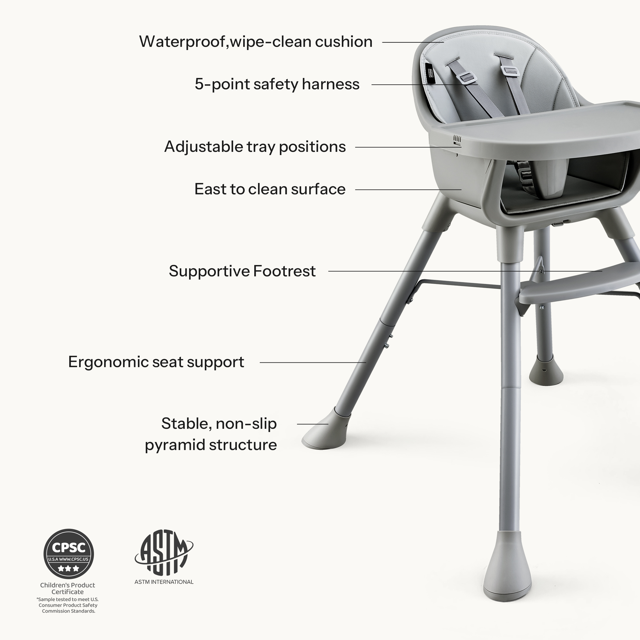 HARPPA 3-in-1 Convertible Baby High Chair, Gray photo 8