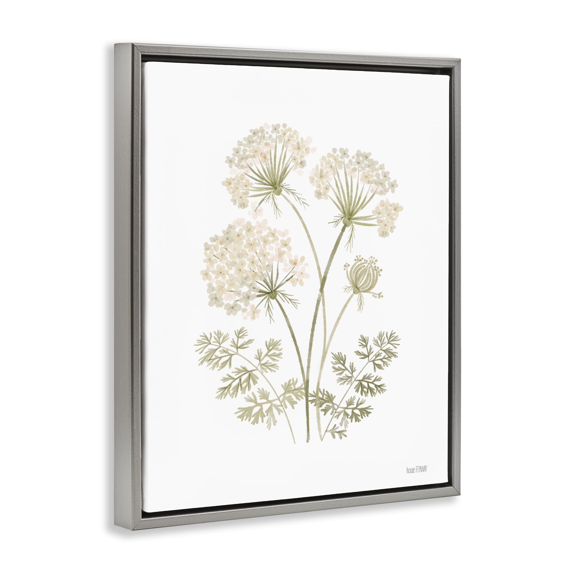 Stupell Industries Muted Cottage Dandelions Plants & Flowers Painting Gray Floater Framed Canvas Art Print Wall Art, 17 x 21