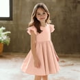 thumbnail image 2 of HAOTAGS Girls Dresses,Cotton Blend Round Neck Short Sleeve Ruffle Trim Smock Dress Watermelon Red 5-6, 2 of 8