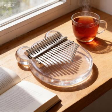 Wooden and crystal thumb piano, 21-key kalimba, C major, 17-note, beginner's plucked musical instrument.