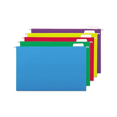 Deluxe Bright Color Hanging File Folders Legal Size, 1/5-Cut Tab, Assorted, 25/Box
