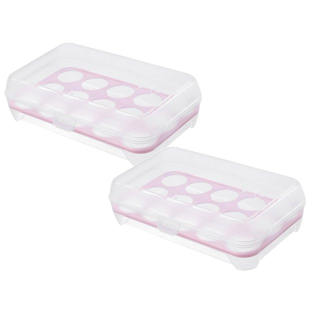 Oleegame 2PC Produce Storage Large Capacity Egg Holder For Refrigerator Egg Fresh Storage Box For Fridge Egg Storage Container Organizer Clear Plastic Storage Container Pink