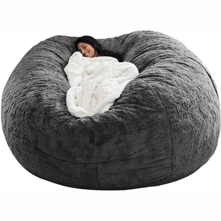 SHANNA Bean Bag Chair Cover Big Round Soft Fluffy Velvet Lazy Sofa Bed Cover (Cover only No Filler) 5ft  Dark Gray
