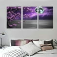 thumbnail image 3 of JRXY Large Purple Wall Art Decor for Living Room Bedroom Framed Black and White Seascape Full Moon Purple Flower Painting Canvas Picture Modern Hand-Painted Plum 12''x16''X3 Panels 12x16x3pcs, 3 of 4