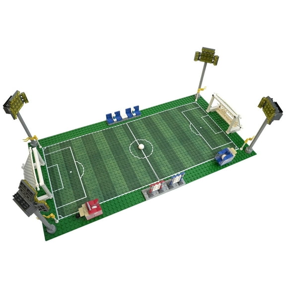 MOOXI Soccer Court Players Building Blocks Set,Includes Soccer Baseplates, 2 Soccer goal, 2 Ball launchers, 2 Soccer,4 Audience Seats,1 Scoreboard,Gift for Boys and Girls
