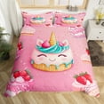 thumbnail image 2 of Erosebridal Cute Unicorn Duvet Cover Twin , Strawberry Cup Cake Bedding Sets Twin Size, Pink, Reversible (No Comforter), 2 of 6
