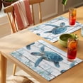 thumbnail image 4 of Sea Turtle Blue Placemats Set of 6 Coastal Ocean Seaweed Wooden Grain Place Mats Indoor Wipeable Table Mats Washable Cloth Dining Table Placemats for Kitchen Holiday Party Home Decor 13x19 Inch, 4 of 9