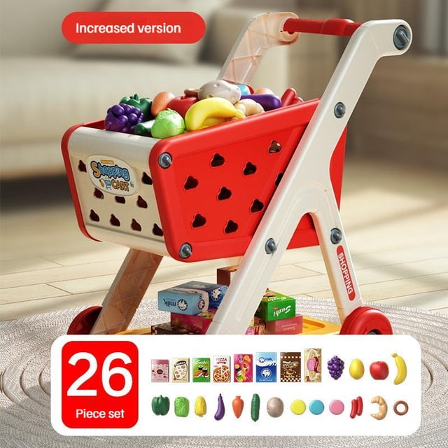 Carrito de compras de juguete para bebé, carrito pequeño para niños, casa de juegos, corte de fruta, música, cocina, supermercado, juguetes de educación temprana para hombres y niñas