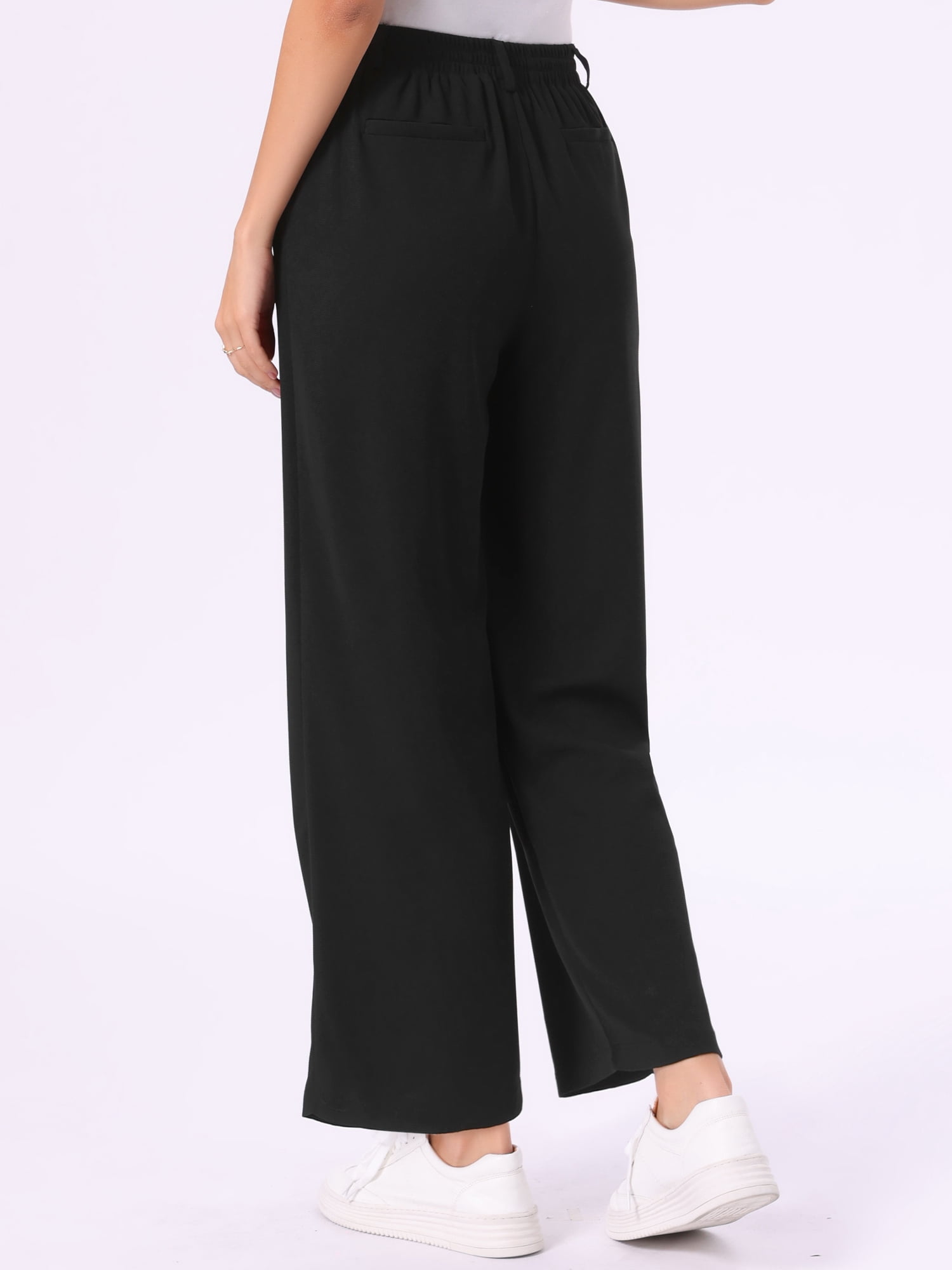 DARING DIVA Women's Waist Trousers Straight Leg Button Decor Slacks Pants L Black