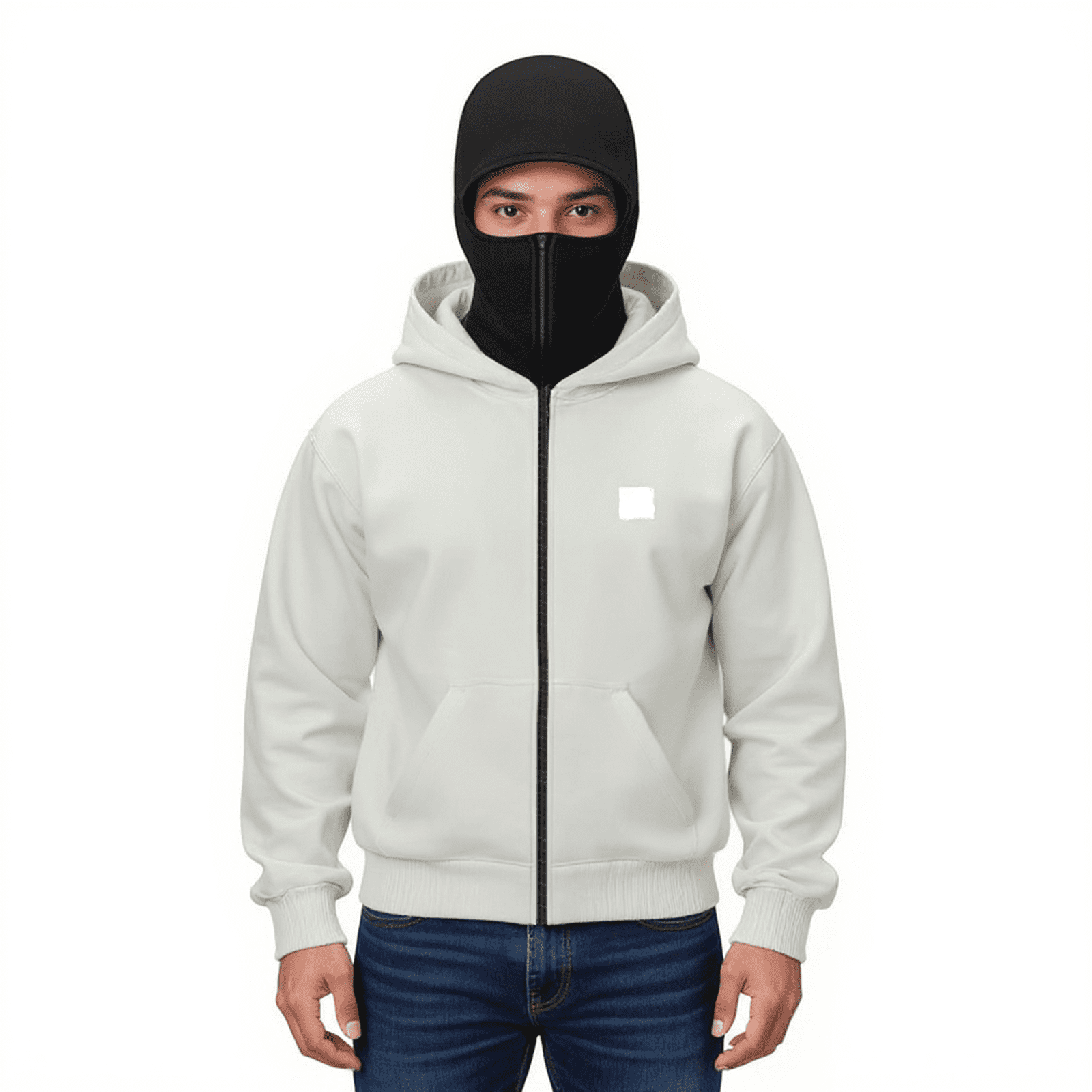 Hogleaql Ski Mask Hoodie for Men Unisex Full Zip Up Jacket Windproof Long Sleeve Double Zipper Hoodie