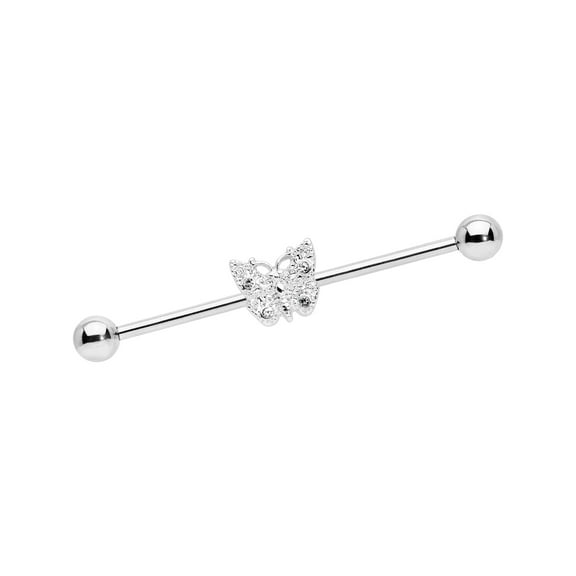 Body Candy Womens 14G 316L Steel Helix Cartilage Earring Clear Accent Butterfly Industrial Barbell 1 1/2"
